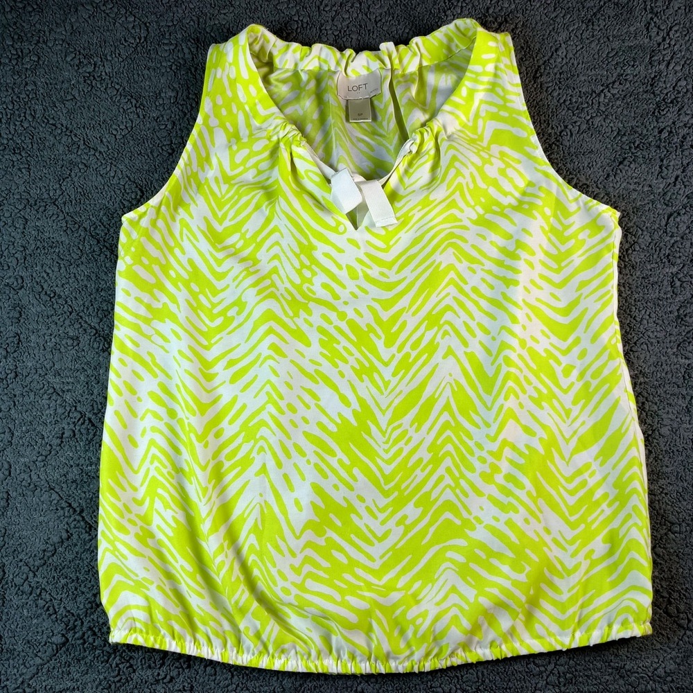 Loft SP Petites Yellow White Zebra Print Sleeveless Bubble Hem Top